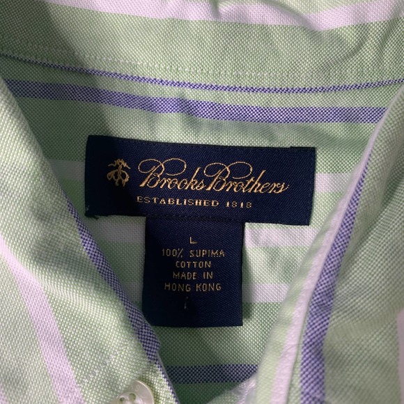 Brooks Brothers Mens‎ Shirt Size Large Green Striped Supima Cotton Button Down - Picture 9 of 11